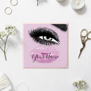 Makeup Lash Rosa Kiss Läppar Logotyp QR-kod Fyrkantigt Visitkort