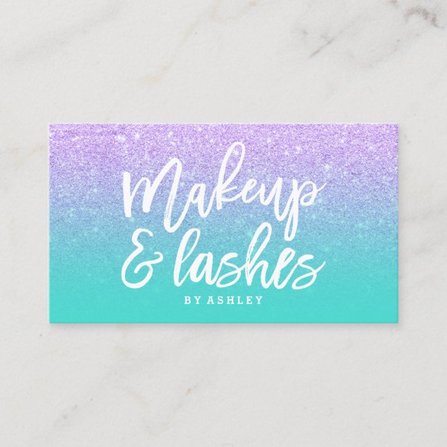 Makeup lash typography faux lavender glitter visitkort (Framsida)