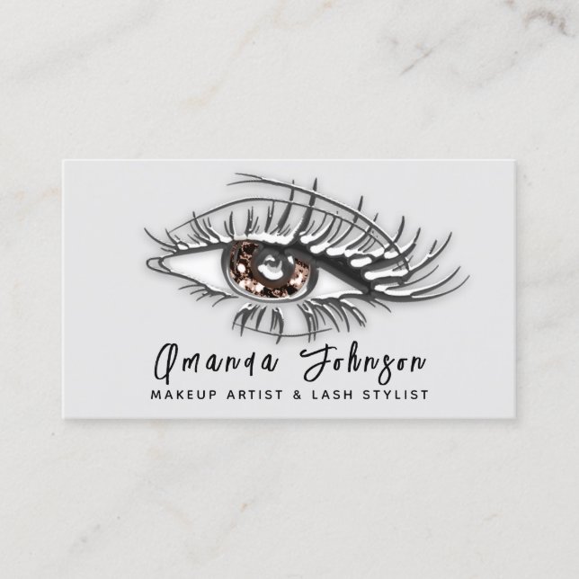 Makeup Logotyp Brown Eyelash Qr Code Silver Visitkort (Framsida)