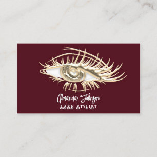 Makeup Logotyp Burgundy Guld Eyelash Qr-kod Visitkort