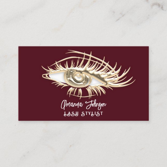 Makeup Logotyp Burgundy Guld Eyelash Qr-kod Visitkort (Framsida)