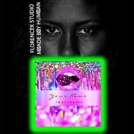 Makeup Logotyp Läppar Holograph Drip Berry QRCODE  Fyrkantigt Visitkort
