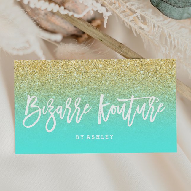Makeup logotyp typography guld glitter teal visitkort (Skapare uppladdad)