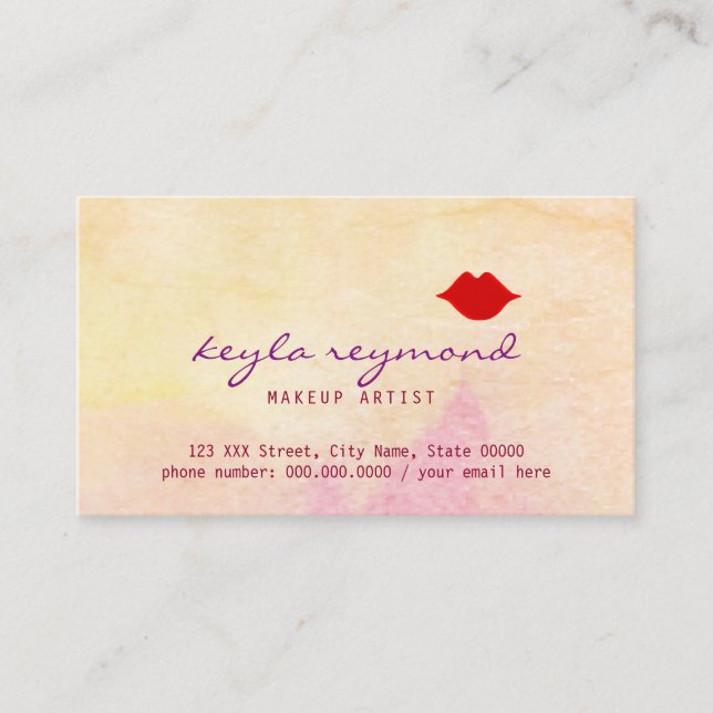 makeup makeup, vacker vattenfärg med rött läppar visitkort (Framsida)