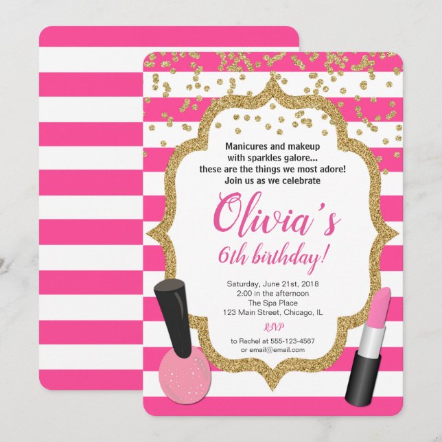 Makeup-manicures Ra-födelsedag Inbjudningar (Fram/baksida)