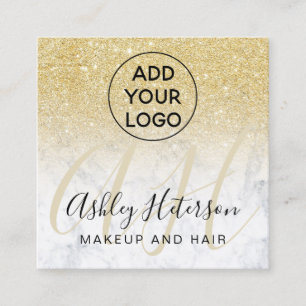 Makeup marble chic guld glitter logotyp monogram fyrkantigt visitkort