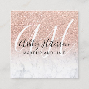 Makeup marble ro guld glitter-skript monogram fyrkantigt visitkort
