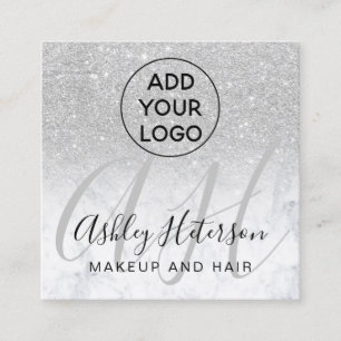 Makeup marble silver glitter logotyp monogram fyrkantigt visitkort