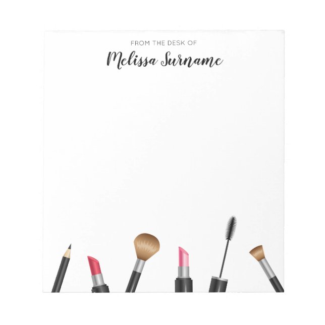 Makeup Mascara, Lipstick, Pencil, Penslar och Namn Anteckningsblock (Framsida)