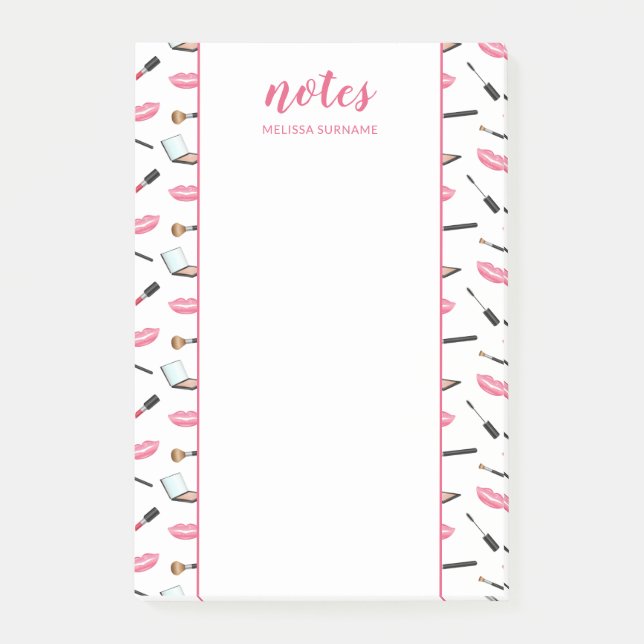 Makeup med Rosa Läppar & Anpassningsbar Titel och  Post-it Block (Framsida)