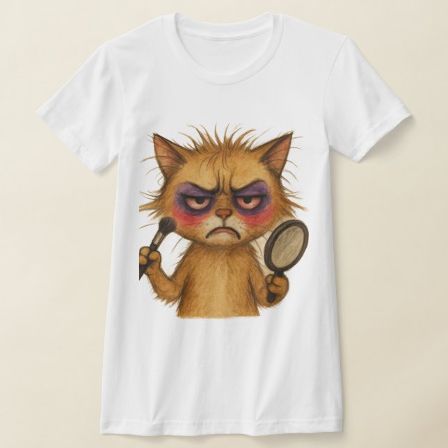 Makeup Meowster – Funny Cat Teen Shirt T Shirt (Laydown)