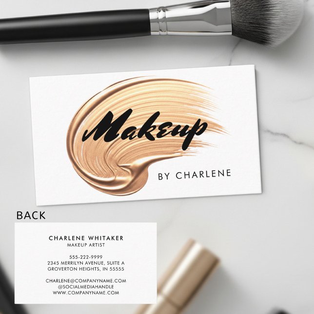 Makeup Modern Typography Black Guld Visitkort (Skapare uppladdad)