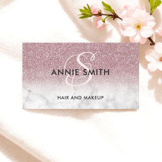 Makeup Monogram Marble Rose Gold Glitter Ombre QR Visitkort