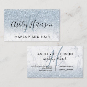 Makeup monogram marmelad, skript av isblått glitte visitkort