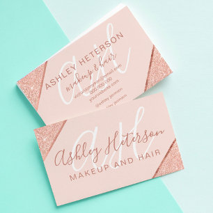 Makeup monogrammat ro guld glitter rand rosa visitkort