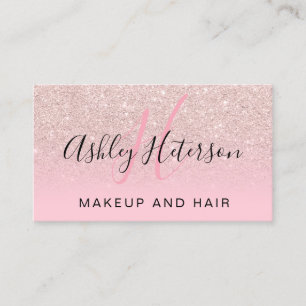 Makeup-monogramskript ro guld glitter rosa visitkort