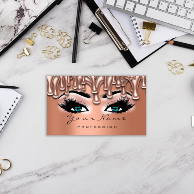 Makeup Nagel Lash Makeup Ro Drives Copper Blue Visitkort (Makeup Nails Lash Makeup Rose Drips Copper Blue Business Card)