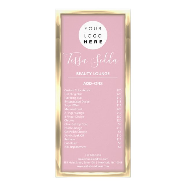 Makeup Nagel ManicuURE Pedicure Rosa Pris List Reklamkort (Baksidan)