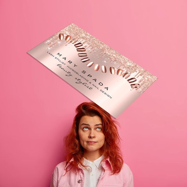 Makeup Nagel ManicuURE Ro Spark Mode Guld Wow Visitkort (Makeup Nails Manicure Rose Spark Fashion Gold Wow Business Card)