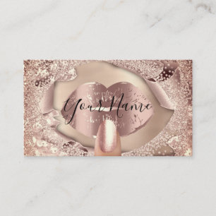 Makeup Nagel Ro Guld Kiss Läppar Glitter Visitkort