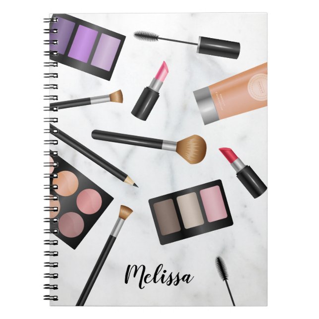 Makeup-objekt, illustration på Faux Marble & Namn Anteckningsbok (Framsidan)