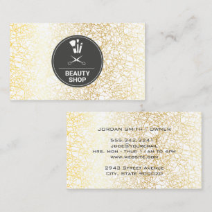 Makeup- och Hair-ikon Bakgrund Guld Struktur Visitkort