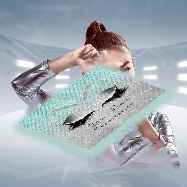 Makeup Öga Lash Glitter Silver Grått Blue Aqua Tidsbeställning Kort (Makeup Eyes Lashes Glitter Silver Gray Blue Aqua Appointment Card)