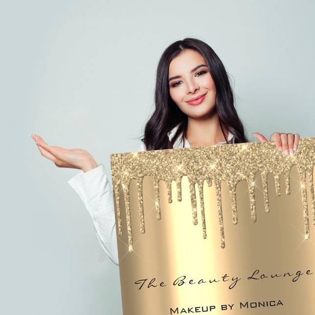 Makeup-öppettider med Guld-salon driver upp sparkp Poster (Makeup Opening Hours Gold Salon Drips Spark Prices Poster )