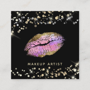 ~* Makeup Pastel Rosa Lavender Guld Glitter Läppar Fyrkantigt Visitkort