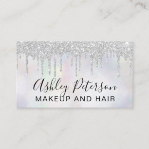 Makeup pearl typography glitter silver droppar visitkort