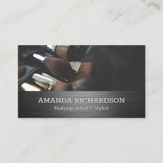 Makeup-penslar | Metall Silver Brushed Visitkort (Framsida)