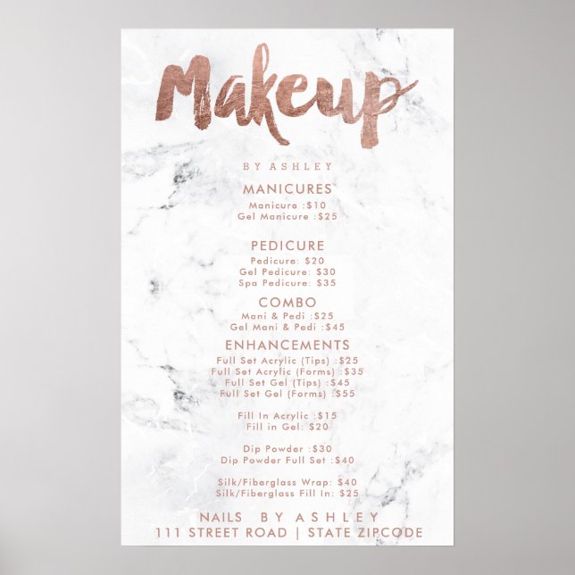 Makeup pris typografi ro guld vit marmor poster (Framsidan)