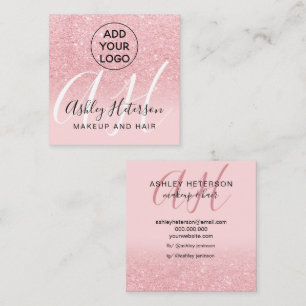 Makeup rosa glitter logotyp monogram fyrkantigt visitkort