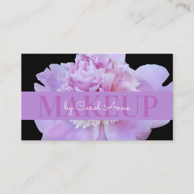 Makeup Rosa Lila Flower Classic Black Visitkort (Framsida)