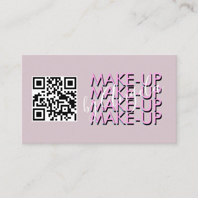 Makeup Salon QR Rosa Black Script-skript Visitkort (Framsida)