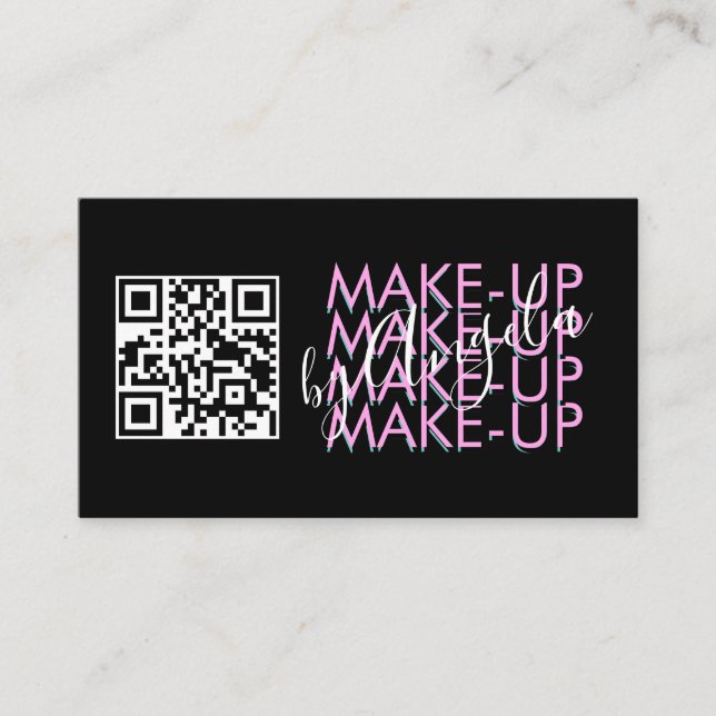 Makeup Salon QR Rosa Black Script-skript Visitkort (Framsida)