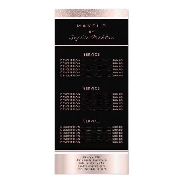 Makeup Salon Ro Guld Ombre Trendig Glitter Black Reklamkort (Framsidan)
