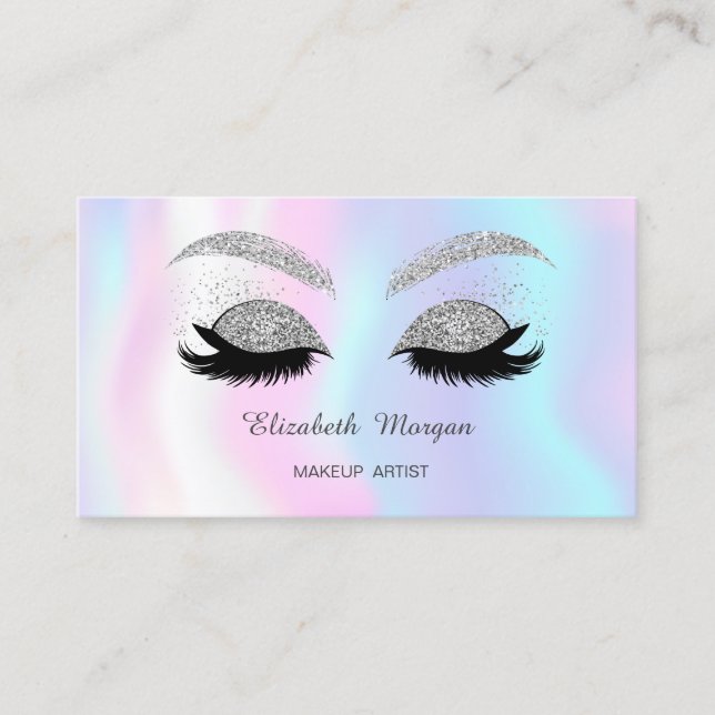 Makeup Silver Glitter Faux Lash Holography Visitkort (Framsida)