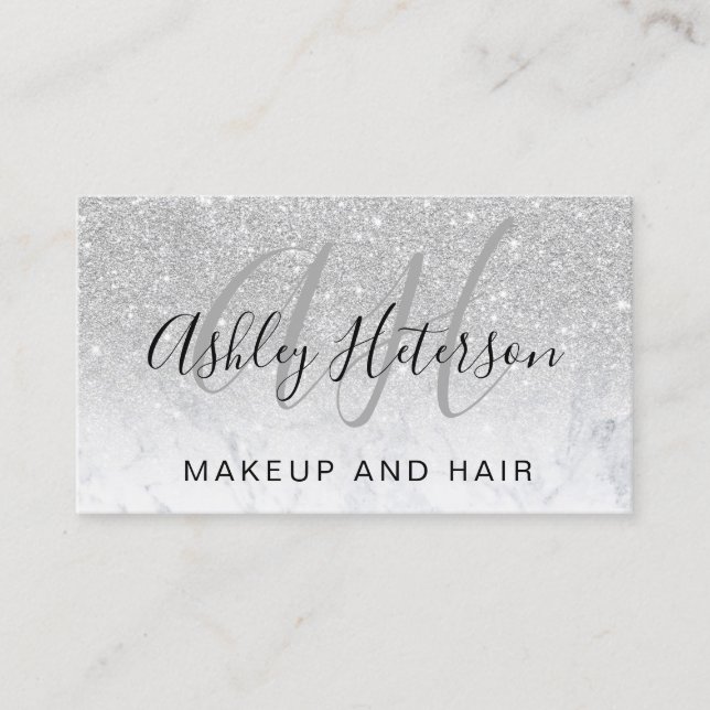 Makeup-skript för marmor silver glitter visitkort (Framsida)