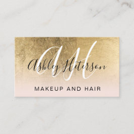 Makeup-skript för monogrammad guld-folie rosa visitkort