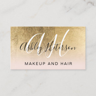 Makeup-skript för monogrammad guld-folie rosa visitkort