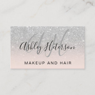 Makeup-skript med monogrammerad rosa silver glitte visitkort