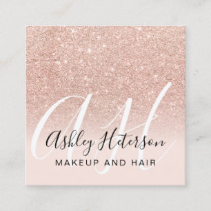 Makeup-skriptmonogram för ro guld glitter fyrkantigt visitkort