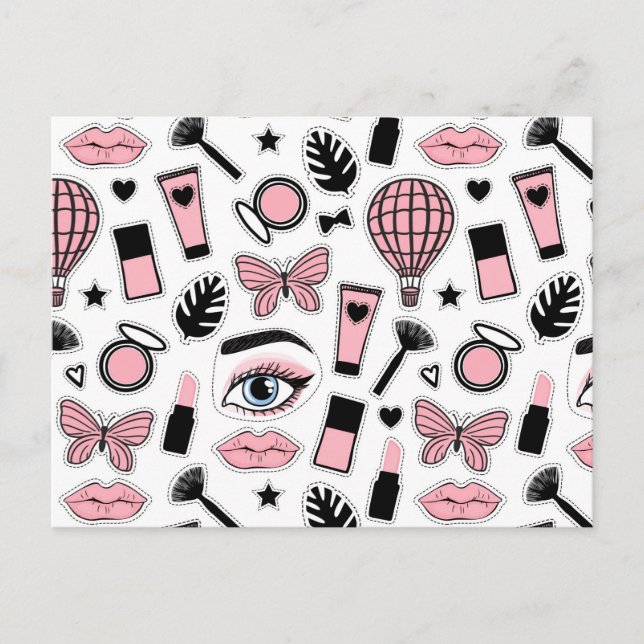 Makeup Sticker Mönster Helg Vykort (Framsida)