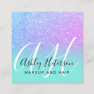 Makeup teal sjöjungfru lila glitter-skript monogr fyrkantigt visitkort