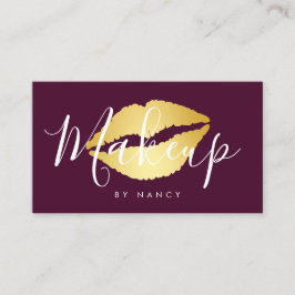 Makeup Typography Burgundy and Guld Läppar Visitkort