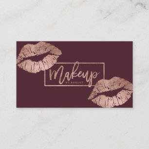 Makeup typography läppar faux ro guld burgundy visitkort