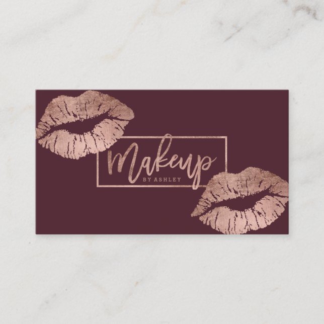 Makeup typography läppar faux ro guld burgundy visitkort (Framsida)