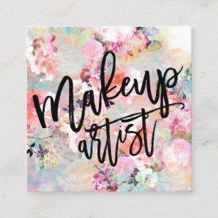 Makeup typography modern blommigt vattencolor fyrkantigt visitkort