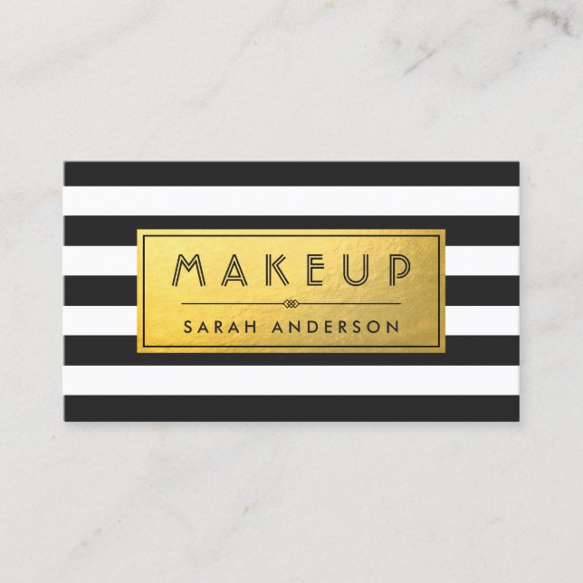 Makeup Typography Modern Guld Label Black Rand Visitkort (Framsida)